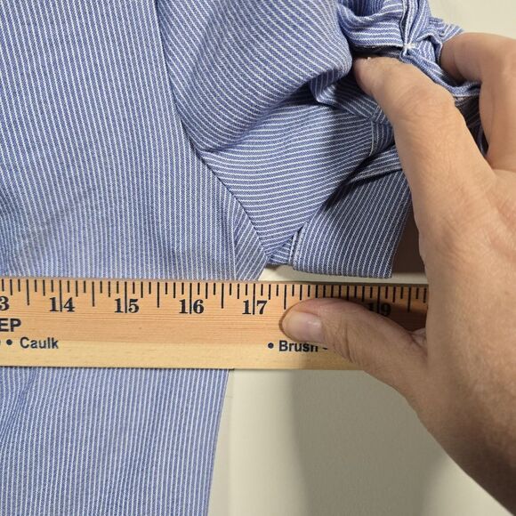 T Tahari Collared Button Down Dress Size 6 Blue Striped Midi Fit Flare - Picture 12 of 15